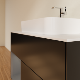 Тумба под раковину Villeroy & Boch Finion 100х50,1 см с подсветкой МДФ черный матовый лак/стекло белое матовое G361GKPD