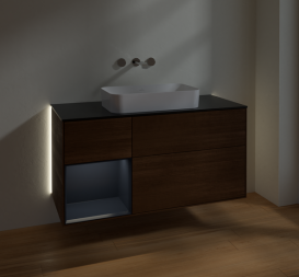 Тумба под раковину Villeroy & Boch Finion 120х50,1 см с подсветкой МДФ шпон грецкого ореха/стекло черное матовое G702HGGN