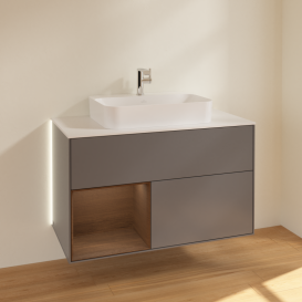 Тумба под раковину Villeroy & Boch Finion 100х50,1 см с подсветкой МДФ антрацит матовый лак/стекло белое матовое G361GNGK