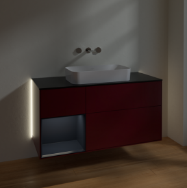 Тумба под раковину Villeroy & Boch Finion 120х50,1 см с подсветкой МДФ пион матовый лак/стекло черное матовое G702HGHB