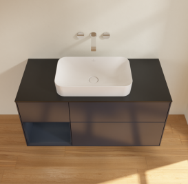 Тумба под раковину Villeroy & Boch Finion 120х50,1 см с подсветкой МДФ темно-синий матовый лак/стекло черное матовое G702HGHG