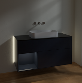 Тумба под раковину Villeroy & Boch Finion 120х50,1 см с подсветкой МДФ темно-синий матовый лак/стекло черное матовое G702HGHG
