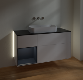 Тумба под раковину Villeroy & Boch Finion 120х50,1 см с подсветкой МДФ белый матовый лак/стекло черное матовое G702HGMT