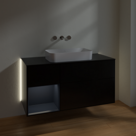 Тумба под раковину Villeroy & Boch Finion 120х50,1 см с подсветкой МДФ черный матовый лак/стекло черное матовое G702HGPD