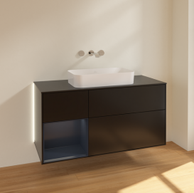 Тумба под раковину Villeroy & Boch Finion 120х50,1 см с подсветкой МДФ черный матовый лак/стекло черное матовое G702HGPD