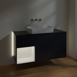 Тумба под раковину Villeroy & Boch Finion 120х50,1 см с подсветкой МДФ темно-синий матовый лак/стекло черное матовое G702MTHG