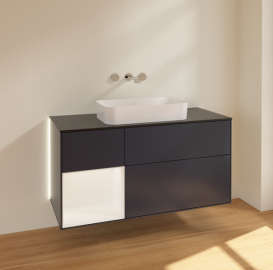 Тумба под раковину Villeroy & Boch Finion 120х50,1 см с подсветкой МДФ темно-синий матовый лак/стекло черное матовое G702MTHG