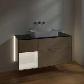 Тумба под раковину Villeroy & Boch Finion 120х50,1 см с подсветкой МДФ шпон дуба/стекло черное матовое G702MTPC