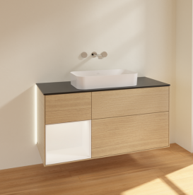 Тумба под раковину Villeroy & Boch Finion 120х50,1 см с подсветкой МДФ шпон дуба/стекло черное матовое G702MTPC