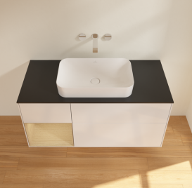 Тумба под раковину Villeroy & Boch Finion 120х50,1 см с подсветкой МДФ глянцевый белый лак/стекло черное матовое G702PCGF