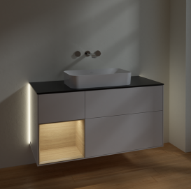 Тумба под раковину Villeroy & Boch Finion 120х50,1 см с подсветкой МДФ глянцевый белый лак/стекло черное матовое G702PCGF