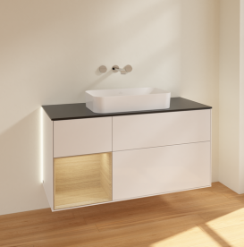 Тумба под раковину Villeroy & Boch Finion 120х50,1 см с подсветкой МДФ глянцевый белый лак/стекло черное матовое G702PCGF