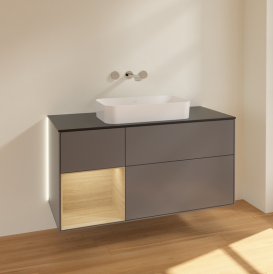 Тумба под раковину Villeroy & Boch Finion 120х50,1 см с подсветкой МДФ антрацит матовый лак/стекло черное матовое G702PCGK