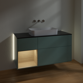 Тумба под раковину Villeroy & Boch Finion 120х50,1 см с подсветкой МДФ оливковый матовый лак/стекло черное матовое G702PCGM