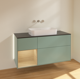 Тумба под раковину Villeroy & Boch Finion 120х50,1 см с подсветкой МДФ оливковый матовый лак/стекло черное матовое G702PCGM