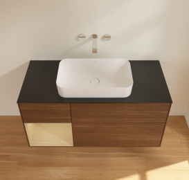 Тумба под раковину Villeroy & Boch Finion 120х50,1 см с подсветкой МДФ шпон грецкого ореха/стекло черное матовое G702PCGN