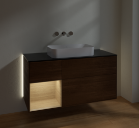 Тумба под раковину Villeroy & Boch Finion 120х50,1 см с подсветкой МДФ шпон грецкого ореха/стекло черное матовое G702PCGN