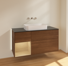 Тумба под раковину Villeroy & Boch Finion 120х50,1 см с подсветкой МДФ шпон грецкого ореха/стекло черное матовое G702PCGN