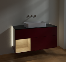 Тумба под раковину Villeroy & Boch Finion 120х50,1 см с подсветкой МДФ пион матовый лак/стекло черное матовое G702PCHB