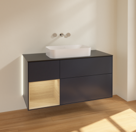 Тумба под раковину Villeroy & Boch Finion 120х50,1 см с подсветкой МДФ темно-синий матовый лак/стекло черное матовое G702PCHG