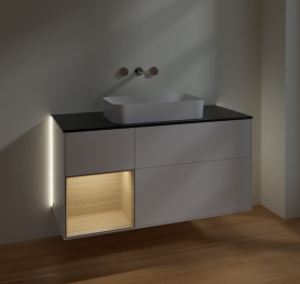 Тумба под раковину Villeroy & Boch Finion 120х50,1 см с подсветкой МДФ белый матовый лак/стекло черное матовое G702PCMT