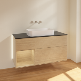 Тумба под раковину Villeroy & Boch Finion 120х50,1 см с подсветкой МДФ шпон дуба/стекло черное матовое G702PCPC