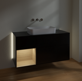Тумба под раковину Villeroy & Boch Finion 120х50,1 см с подсветкой МДФ черный матовый лак/стекло черное матовое G702PCPD