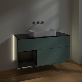 Тумба под раковину Villeroy & Boch Finion 120х50,1 см с подсветкой МДФ оливковый матовый лак/стекло черное матовое G702PDGM