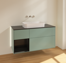 Тумба под раковину Villeroy & Boch Finion 120х50,1 см с подсветкой МДФ оливковый матовый лак/стекло черное матовое G702PDGM