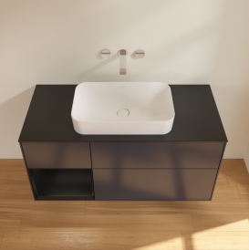 Тумба под раковину Villeroy & Boch Finion 120х50,1 см с подсветкой МДФ темно-синий матовый лак/стекло черное матовое G702PDHG