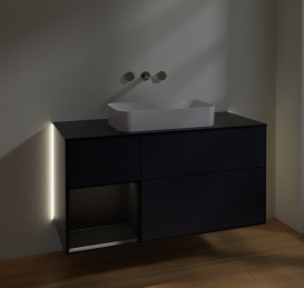 Тумба под раковину Villeroy & Boch Finion 120х50,1 см с подсветкой МДФ темно-синий матовый лак/стекло черное матовое G702PDHG