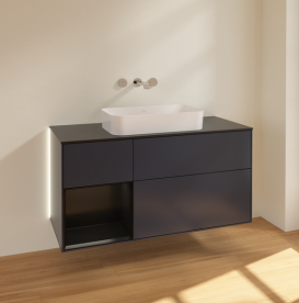 Тумба под раковину Villeroy & Boch Finion 120х50,1 см с подсветкой МДФ темно-синий матовый лак/стекло черное матовое G702PDHG