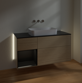 Тумба под раковину Villeroy & Boch Finion 120х50,1 см с подсветкой МДФ шпон дуба/стекло черное матовое G702PDPC