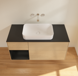 Тумба под раковину Villeroy & Boch Finion 120х50,1 см с подсветкой МДФ шпон дуба/стекло черное матовое G702PDPC