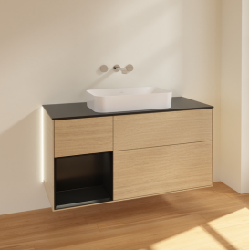 Тумба под раковину Villeroy & Boch Finion 120х50,1 см с подсветкой МДФ шпон дуба/стекло черное матовое G702PDPC