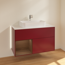 Тумба под раковину Villeroy & Boch Finion 100х50,1 см с подсветкой МДФ пион матовый лак/стекло белое матовое G361GNHB