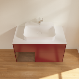 Тумба под раковину Villeroy & Boch Finion 100х50,1 см с подсветкой МДФ пион матовый лак/стекло белое матовое G361GNHB