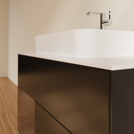 Тумба под раковину Villeroy & Boch Finion 100х50,1 см с подсветкой МДФ черный матовый лак/стекло белое матовое G361GNPD