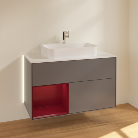 Тумба под раковину Villeroy & Boch Finion 100х50,1 см с подсветкой МДФ антрацит матовый лак/стекло белое матовое G361HBGK