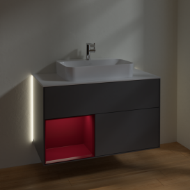 Тумба под раковину Villeroy & Boch Finion 100х50,1 см с подсветкой МДФ антрацит матовый лак/стекло белое матовое G361HBGK