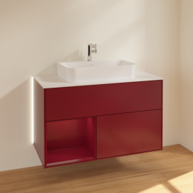 Тумба под раковину Villeroy & Boch Finion 100х50,1 см с подсветкой МДФ пион матовый лак/стекло белое матовое G361HBHB