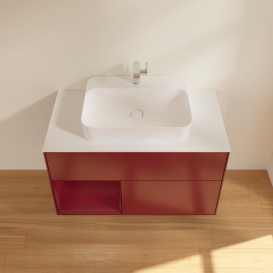 Тумба под раковину Villeroy & Boch Finion 100х50,1 см с подсветкой МДФ пион матовый лак/стекло белое матовое G361HBHB