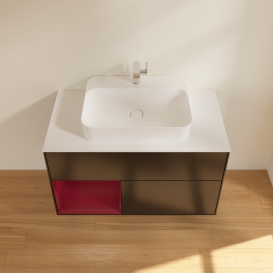 Тумба под раковину Villeroy & Boch Finion 100х50,1 см с подсветкой МДФ черный матовый лак/стекло белое матовое G361HBPD