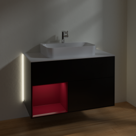 Тумба под раковину Villeroy & Boch Finion 100х50,1 см с подсветкой МДФ черный матовый лак/стекло белое матовое G361HBPD