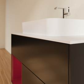 Тумба под раковину Villeroy & Boch Finion 100х50,1 см с подсветкой МДФ черный матовый лак/стекло белое матовое G361HBPD