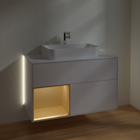 Тумба под раковину Villeroy & Boch Finion 100х50,1 см с подсветкой МДФ глянцевый белый лак/стекло белое матовое G361HFGF