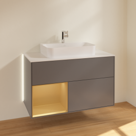 Тумба под раковину Villeroy & Boch Finion 100х50,1 см с подсветкой МДФ антрацит матовый лак/стекло белое матовое G361HFGK