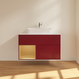 Тумба под раковину Villeroy & Boch Finion 100х50,1 см с подсветкой МДФ пион матовый лак/стекло белое матовое G361HFHB