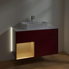 Тумба под раковину Villeroy & Boch Finion 100х50,1 см с подсветкой МДФ пион матовый лак/стекло белое матовое G361HFHB