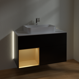 Тумба под раковину Villeroy & Boch Finion 100х50,1 см с подсветкой МДФ черный матовый лак/стекло белое матовое G361HFPD